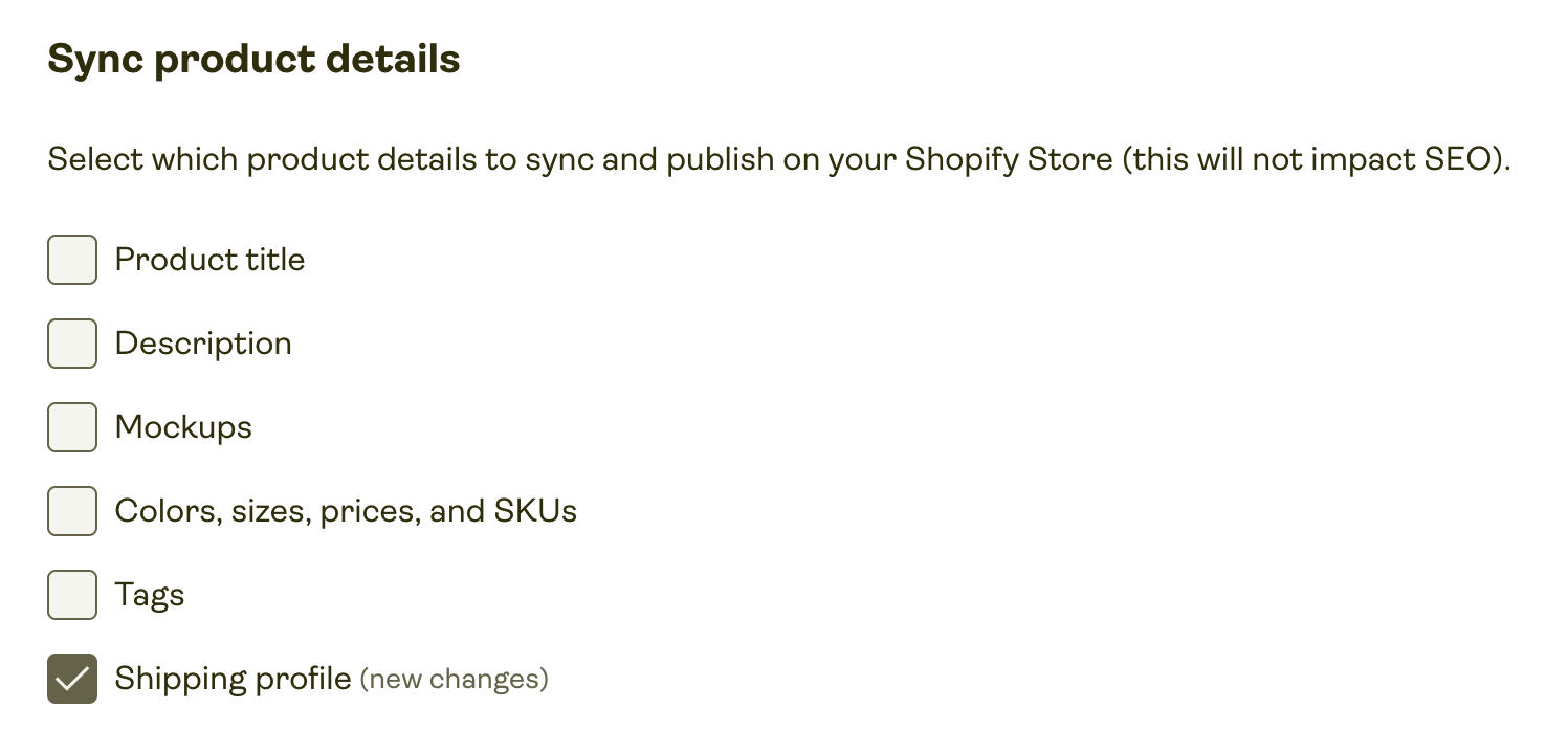Shipping profile checkbox in publishing preferences