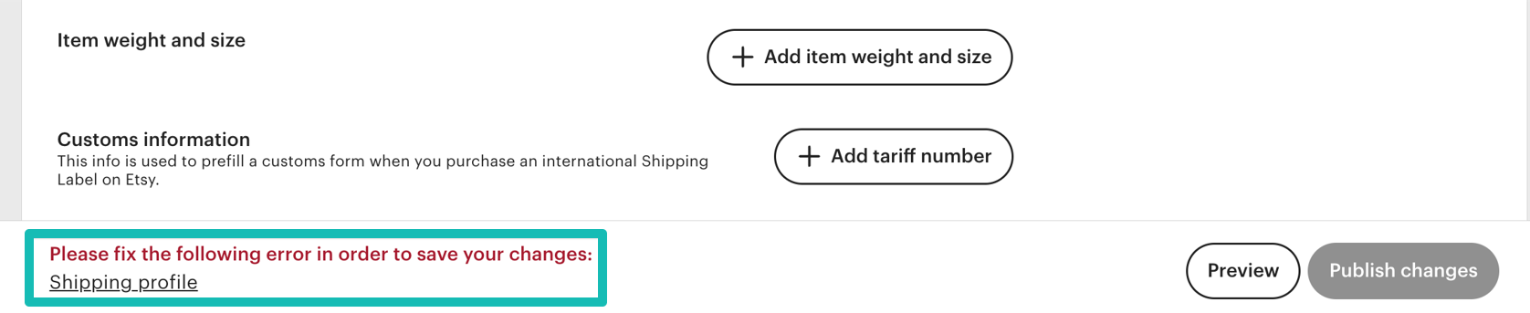 Etsy shipping error