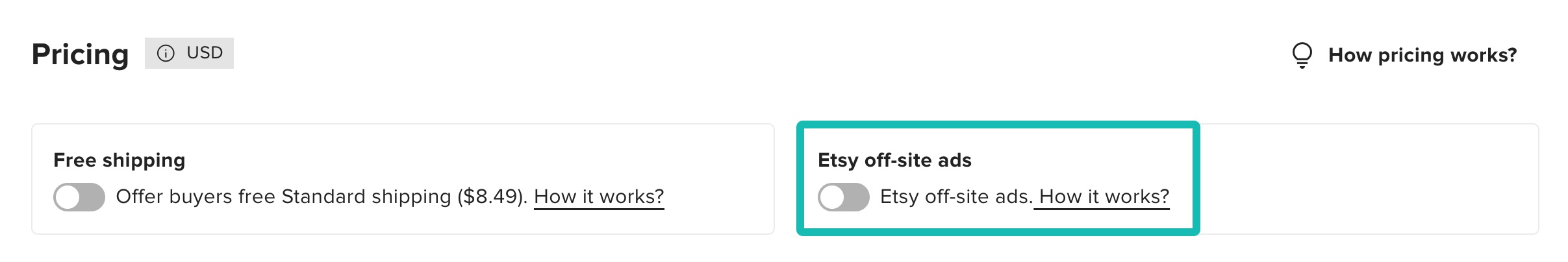 Off-site ads toggle during publishing