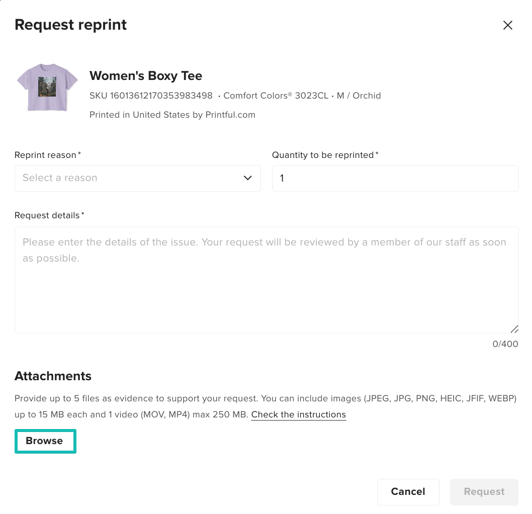 Request refund form.