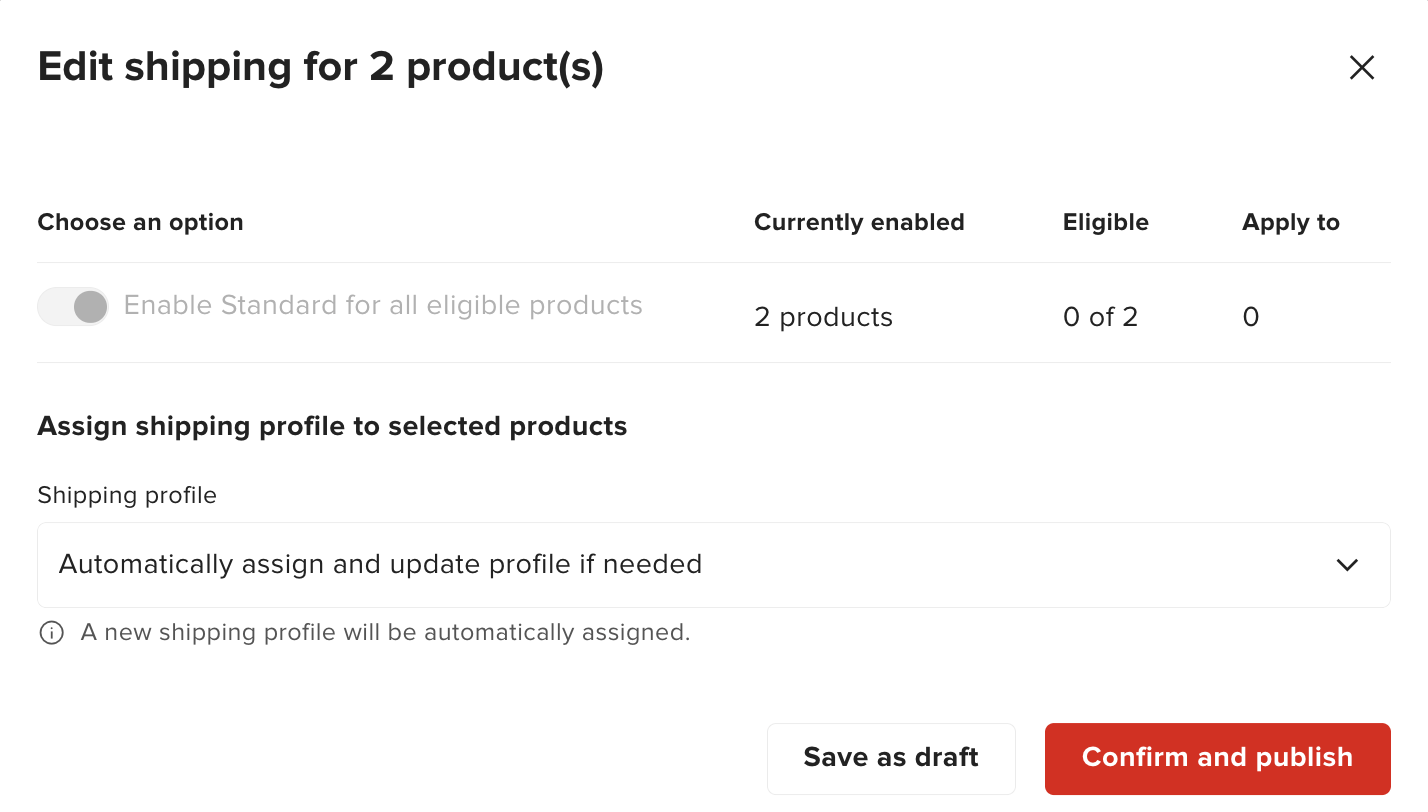 Shipping profile selection for multiple products